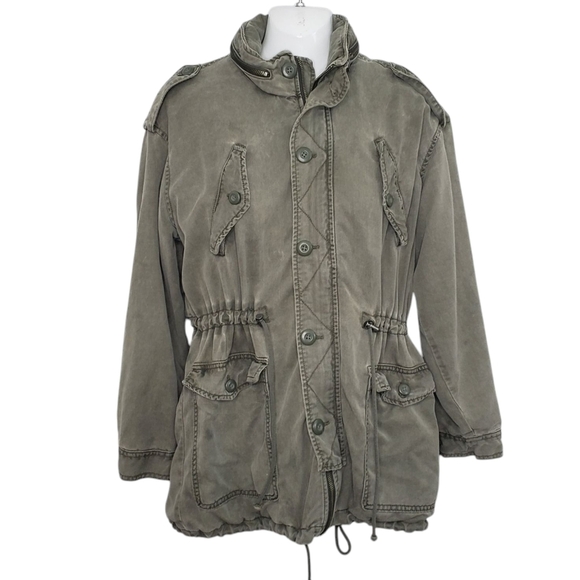 American Eagle Olive Green Utility Jacket Hide Away Hood Pockets  Size S… - Picture 1 of 15